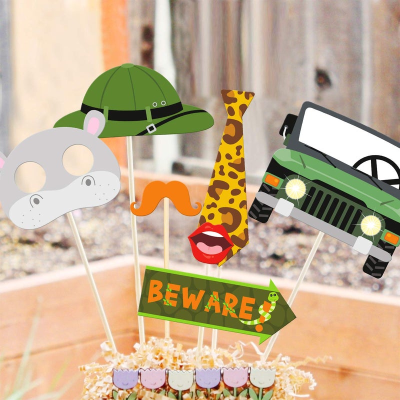 Bessmoso 41PCS Jungle Safari Photo Booth Props Wild Animals Forest Themed Party Props Kit for Jungle Safari Kids Baby Shower Birthday Party Decorations Supplies - Image 4